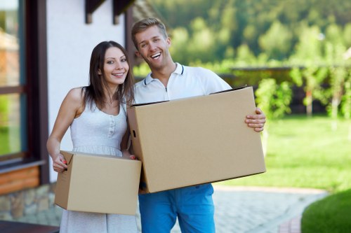 Packed boxes and furniture ready for local removals service