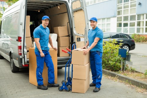Boxes and furniture being organised for transport in South London