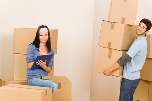 Boxes and furniture being loaded into a removal van