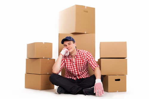 Boxes and wrapped furniture prepared for relocation
